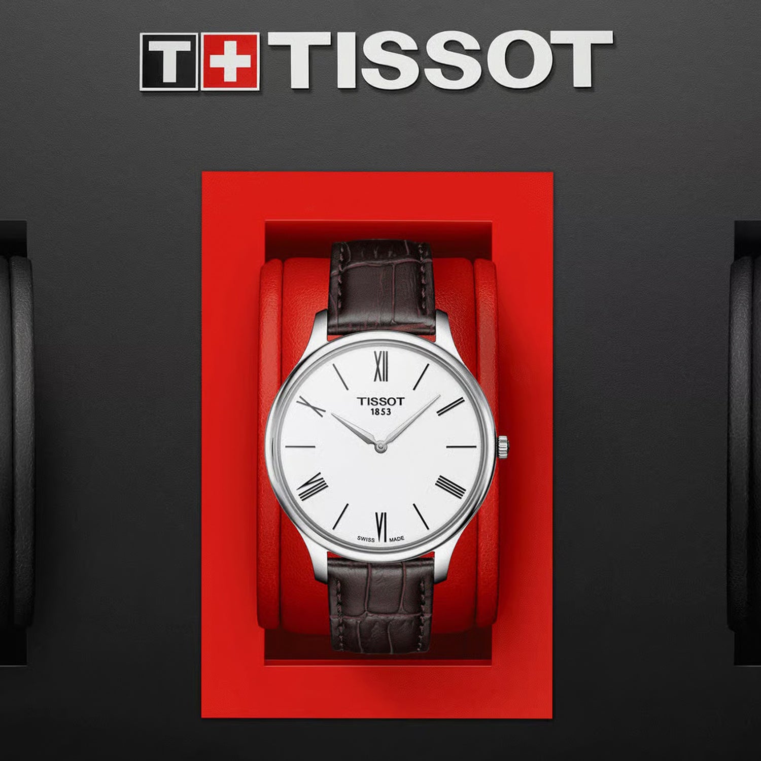 Tradition Men Quartz White Dial Analog Leather Watch T0634091601800