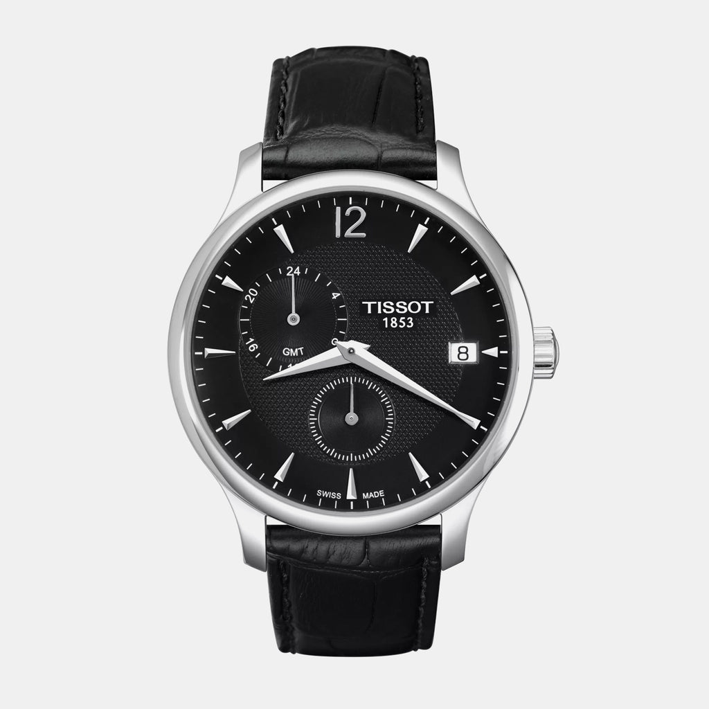 Tradition Men Quartz Black Dial Analog Leather Watch T0636391605700