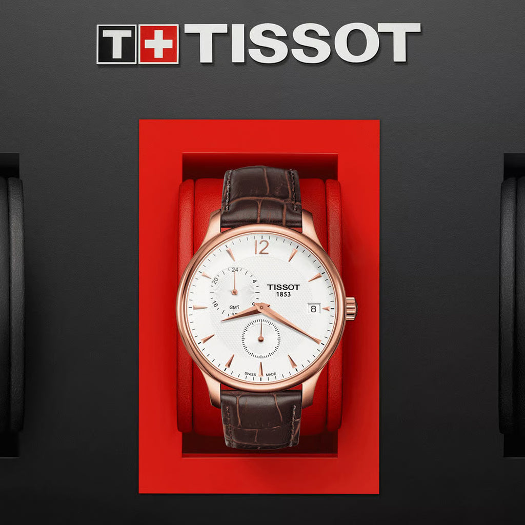 Tradition Men Quartz Silver Dial Multi-Function Leather Watch T0636393603700