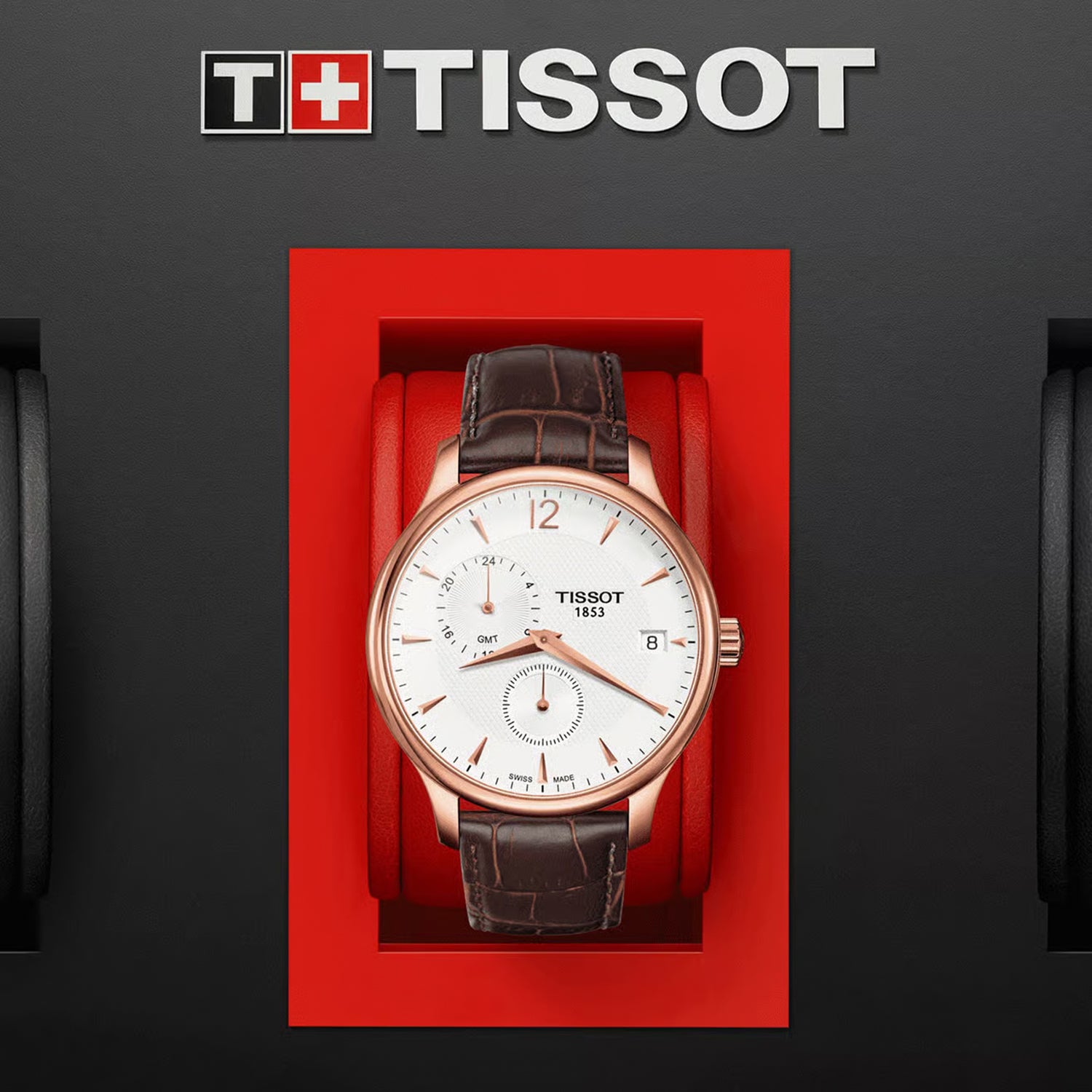 Tradition Men Quartz Silver Dial Multi-Function Leather Watch T0636393603700