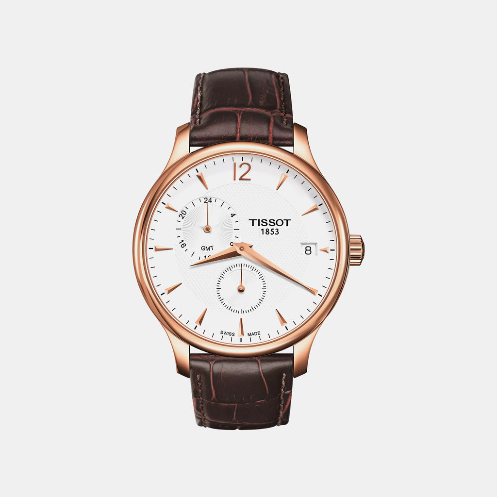 Tradition Men Quartz Silver Dial Multi-Function Leather Watch T0636393603700