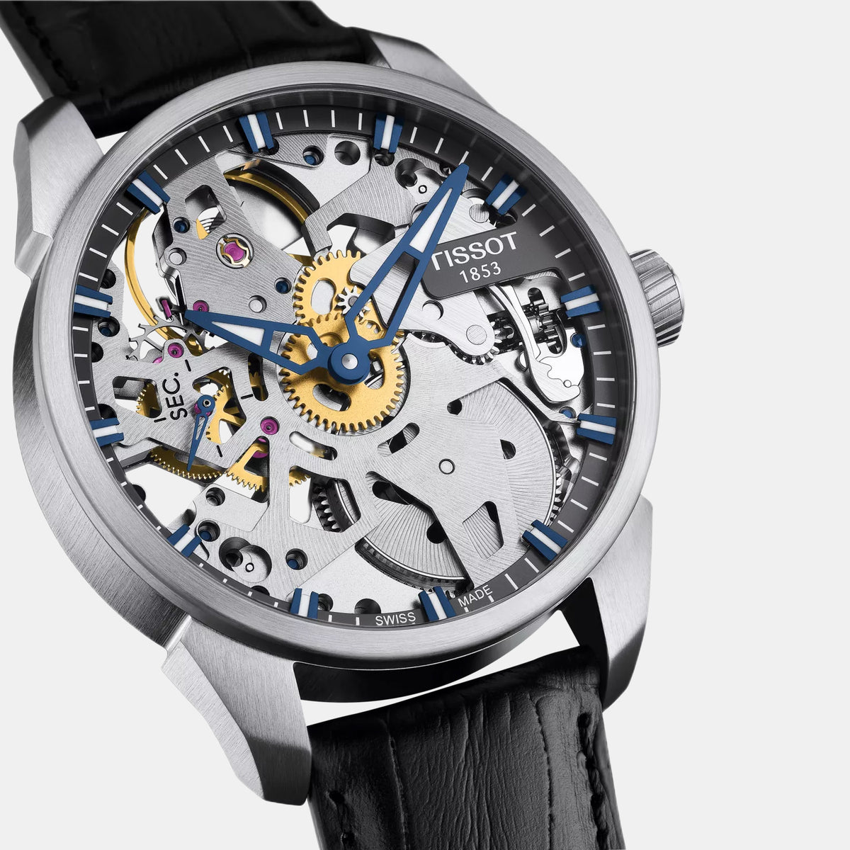 Squelette Men Automatic Transparent Dial Analog Leather Watch T0704051641100