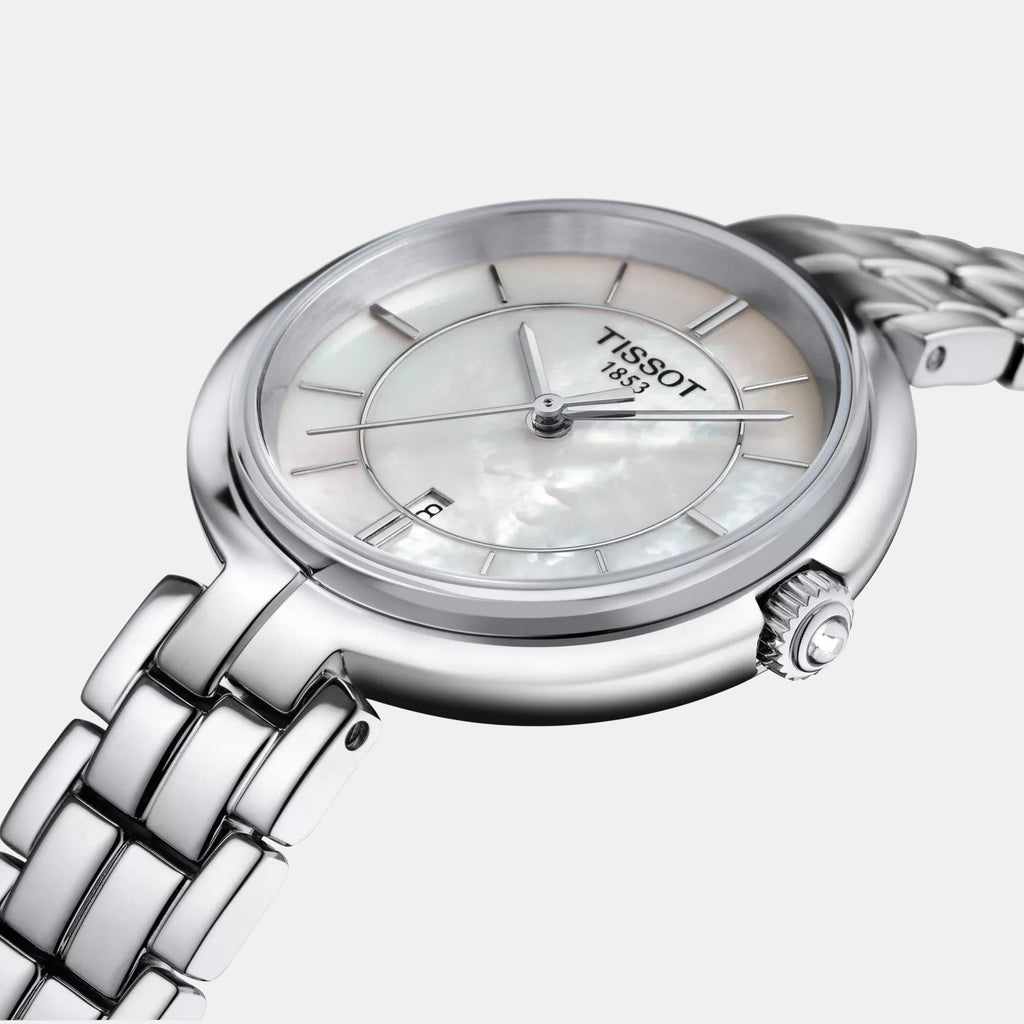 Flamingo Women Quartz White Mother Of Pearl Dial Analog Stainless Steel Watch T0942101111100