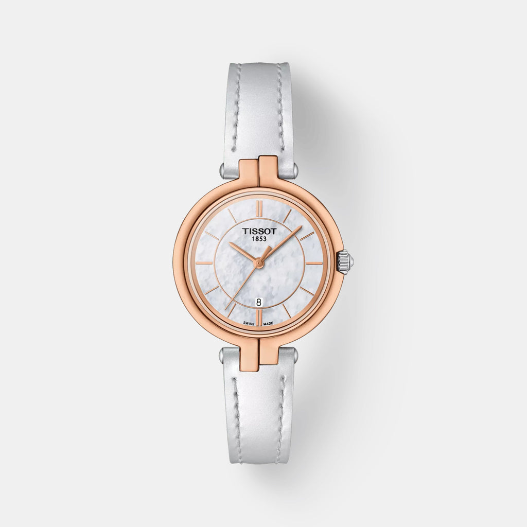 Flamingo T-Lady Women Quartz Analog White Mother Of Pearl Dial Leather Watch T0942102611101