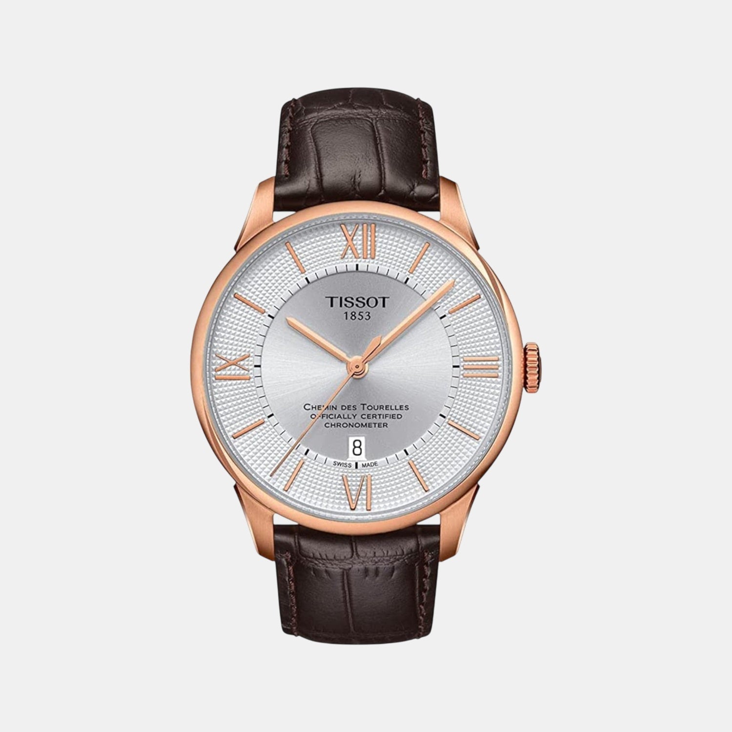 Chemin Des Tourelles Men Automatic Silver Dial Analog Leather Watch T0994083603800