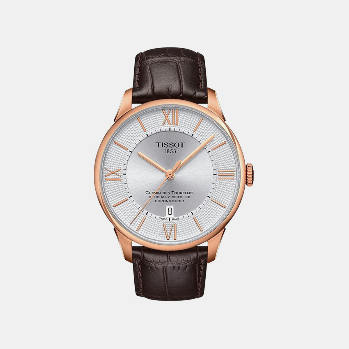 Chemin Des Tourelles Men Automatic Silver Dial Analog Leather Watch T0994083603800