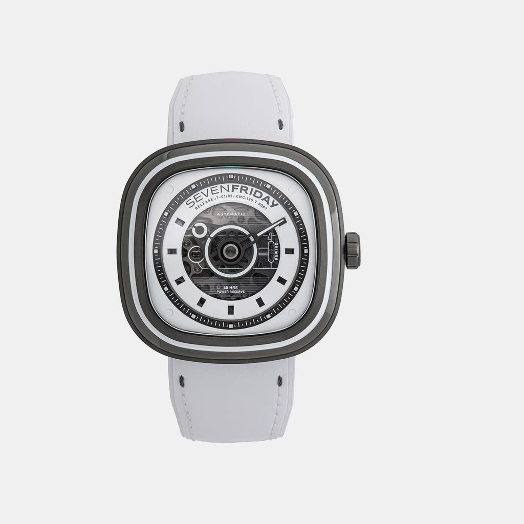 T-series Unisex Automatic White Dial Analog Leather Watch T1-05
