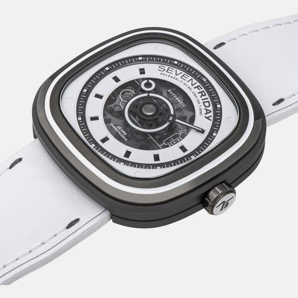 T-series Unisex Automatic White Dial Analog Leather Watch T1-05