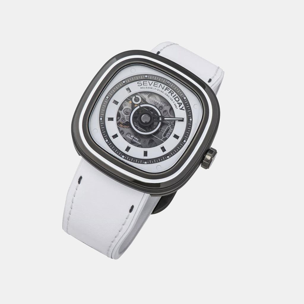 T-series Unisex Automatic White Dial Analog Leather Watch T1-05