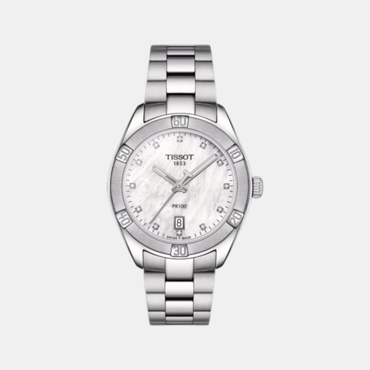 PR 100 Women Quartz Mother Of Pearl Dial Analog Stainless Steel Watch T1019101111600