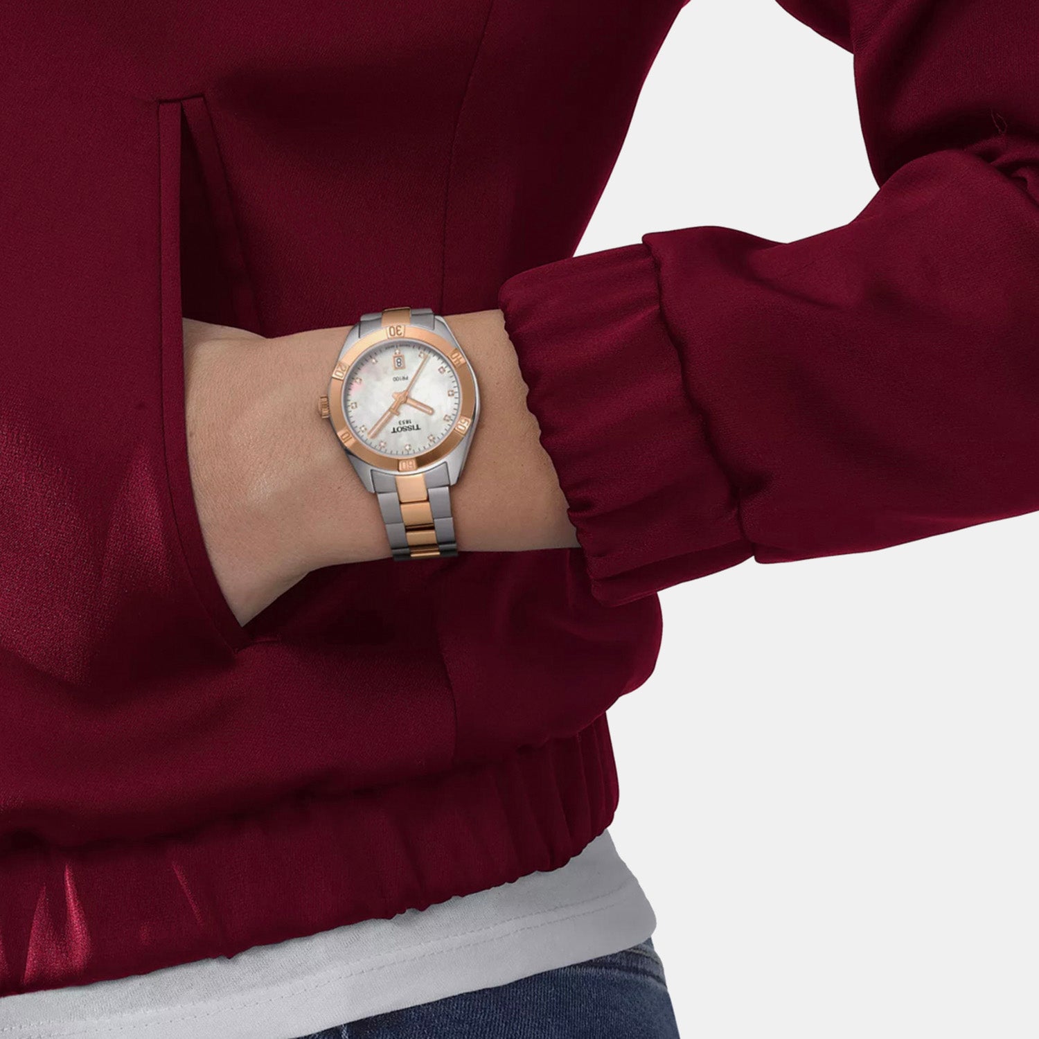 PR 100 Unisex Quartz Mother Of Pearl Dial Analog Stainless Steel Watch T1019102211600