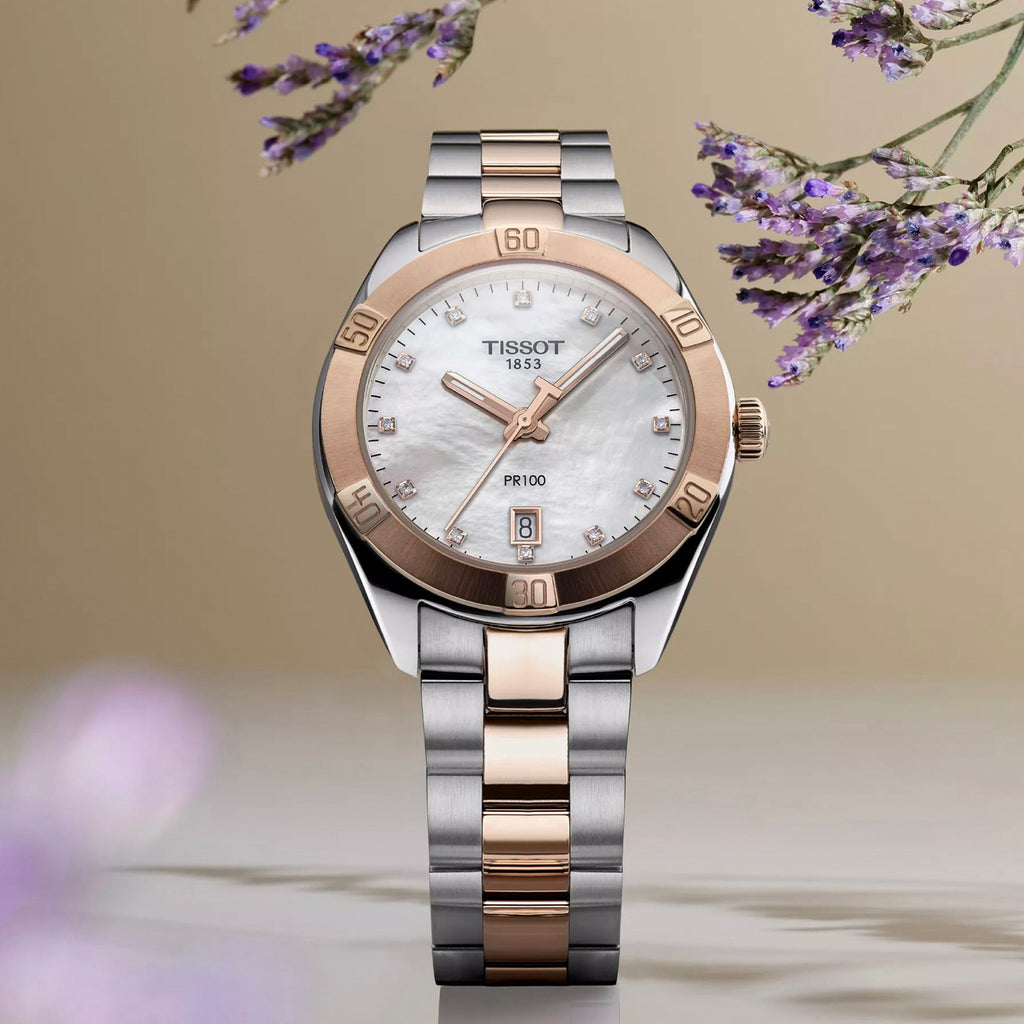 PR 100 Unisex Quartz Mother Of Pearl Dial Analog Stainless Steel Watch T1019102211600