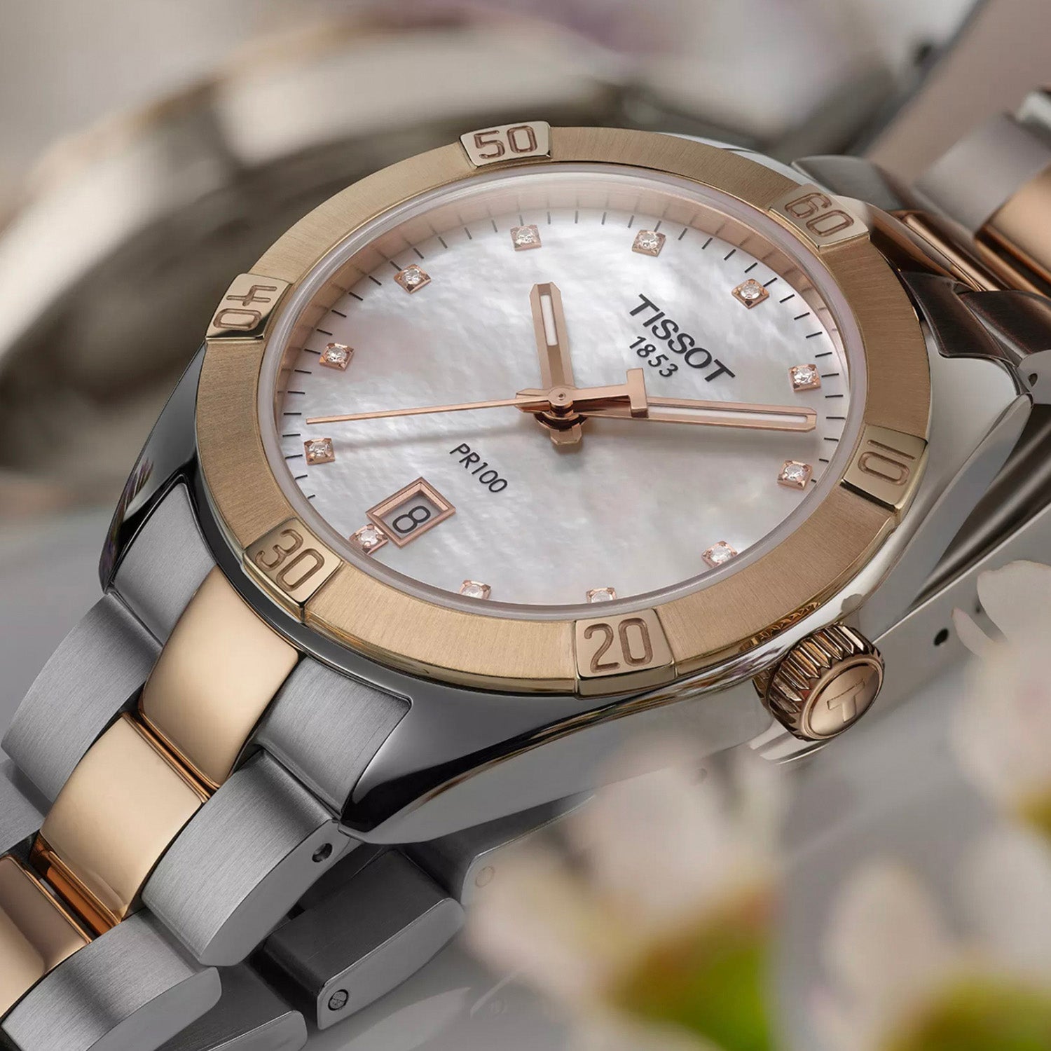PR 100 Unisex Quartz Mother Of Pearl Dial Analog Stainless Steel Watch T1019102211600