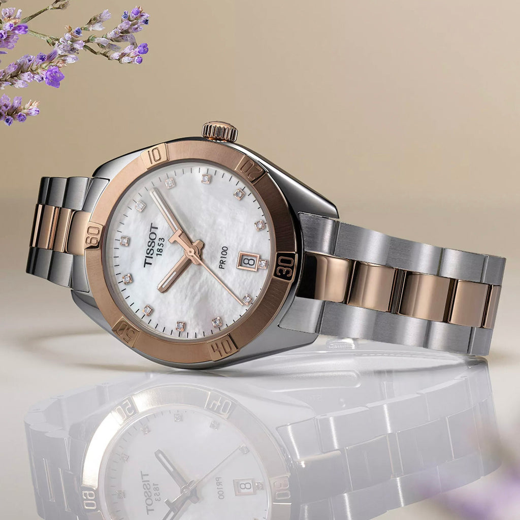 PR 100 Unisex Quartz Mother Of Pearl Dial Analog Stainless Steel Watch T1019102211600