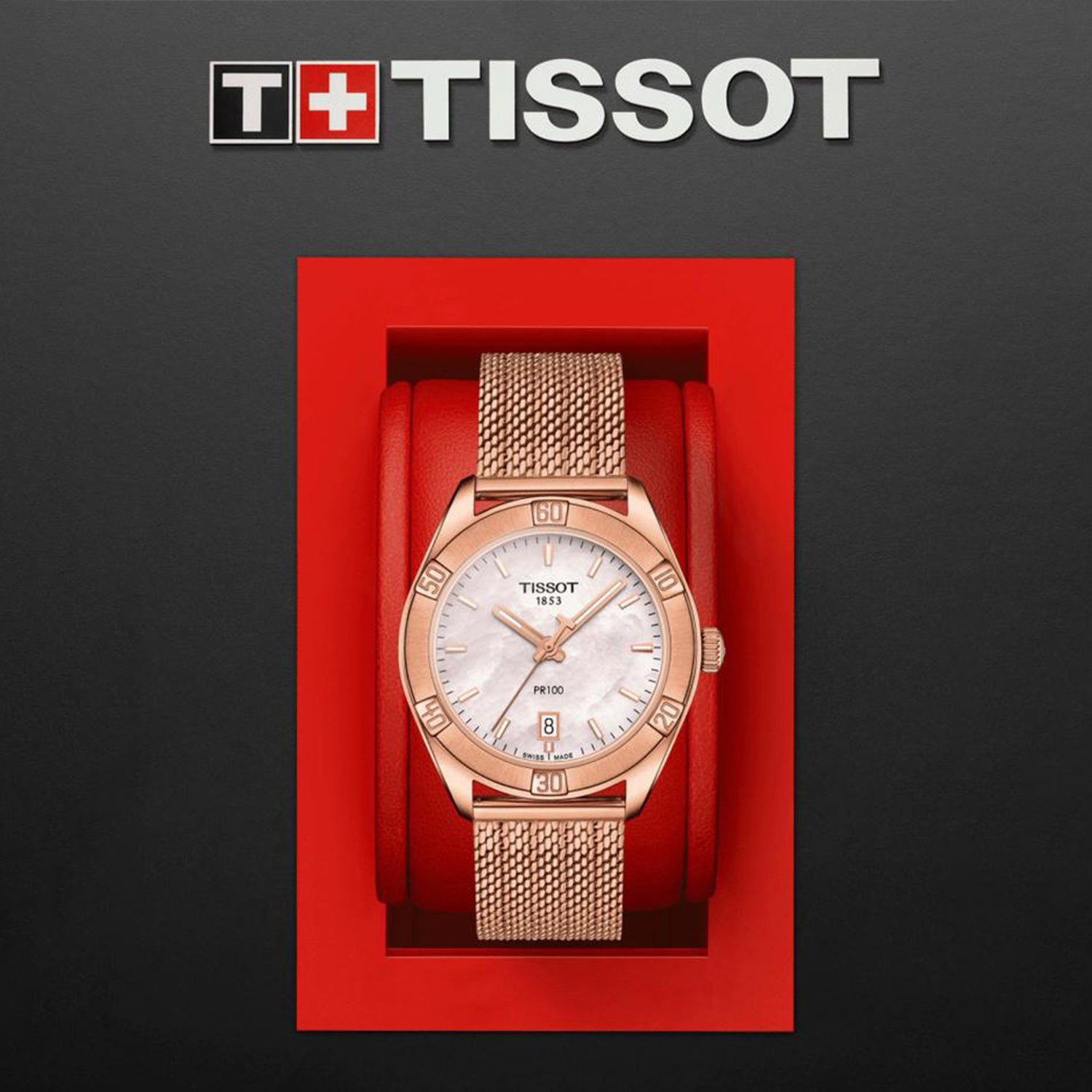 PR 100 Women Quartz Mother Of Pearl Dial Analog Mesh Watch T1019103315100