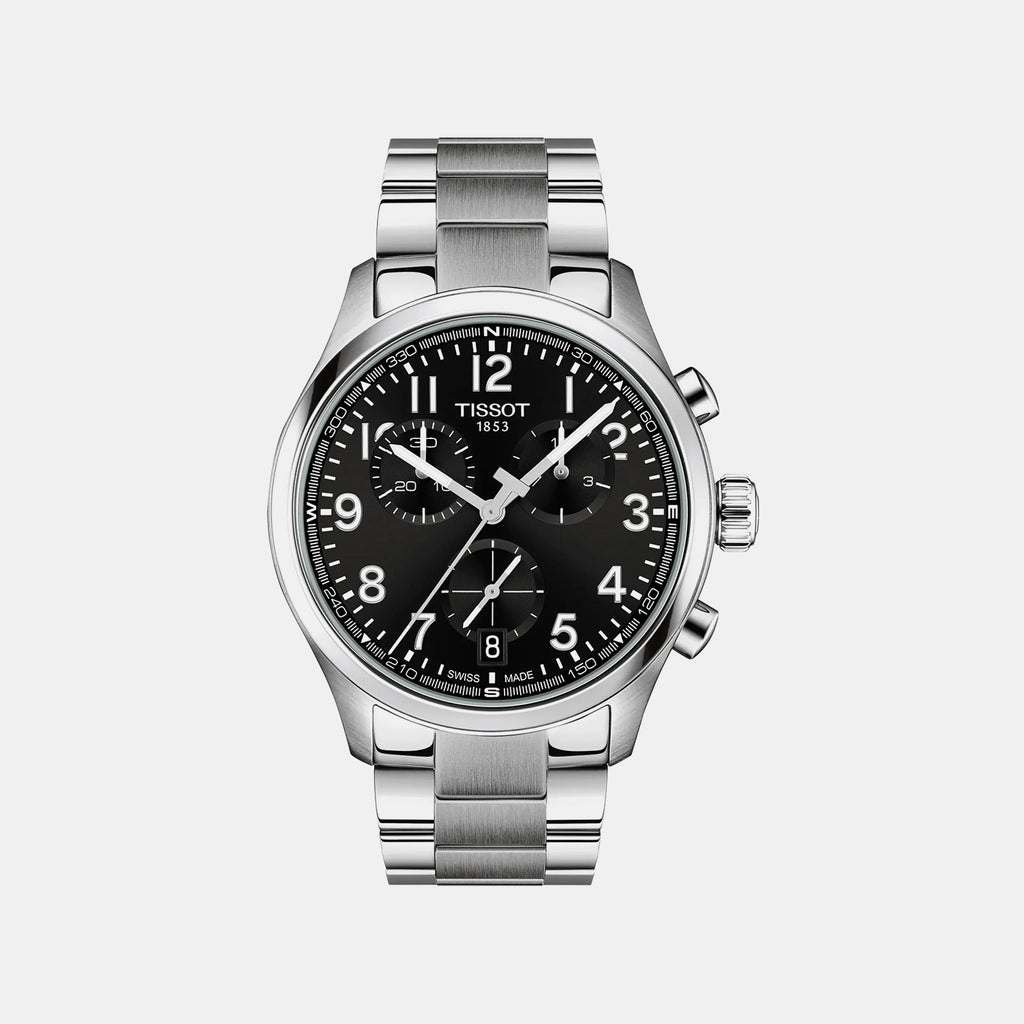 Men Quartz Black Dial Chronograph Stainless Steel Watch T1164171105200