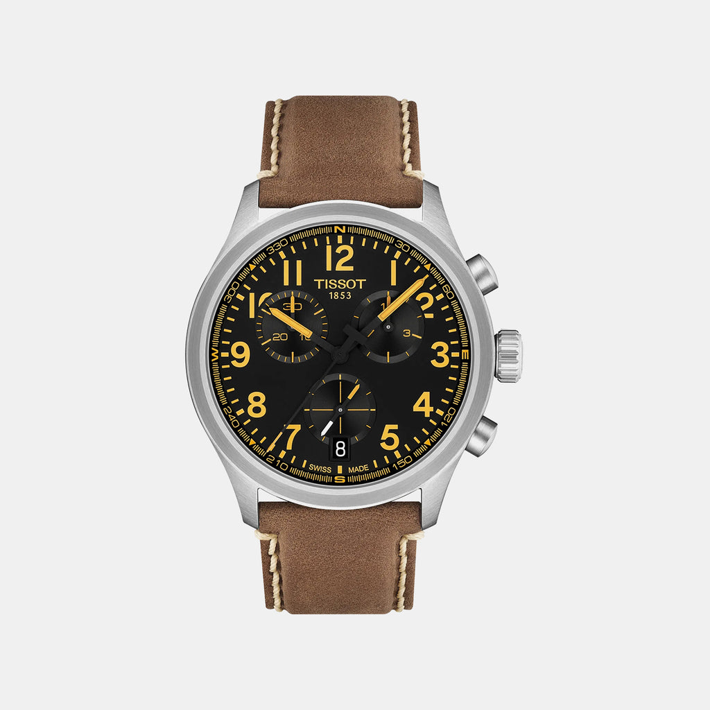 Sport Men Quartz Black Dial Chronograph Leather Watch T1164171605201