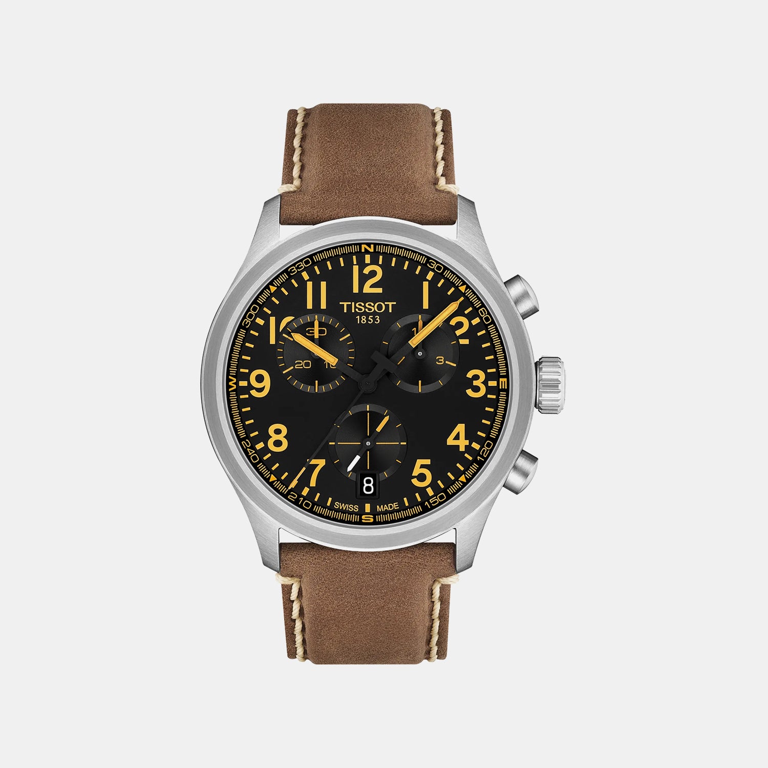 Sport Men Quartz Black Dial Chronograph Leather Watch T1164171605201