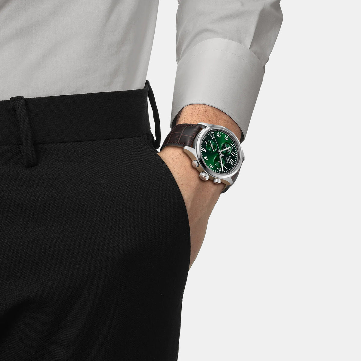 Tissot XL Men Quartz Green Dial Chronograph Leather Watch T1164171609200