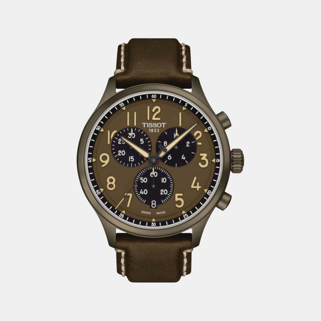 CHRONO XL Men Quartz Khaki Dial Chronograph Leather Watch T1166173609200