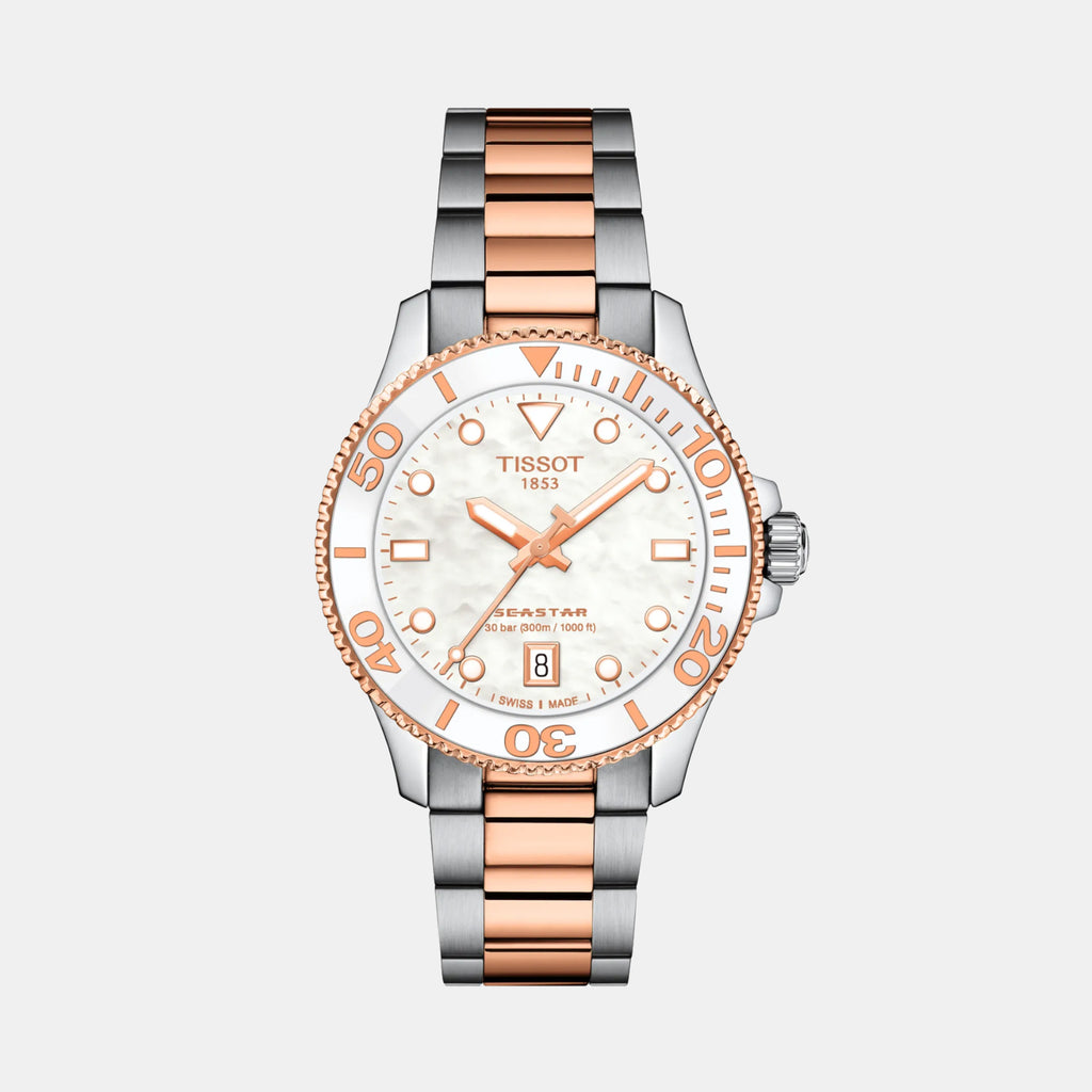 Seastar 1000 Unisex Quartz White Mother Of Pearl Dial Analog Stainless Steel Watch T1202102211100