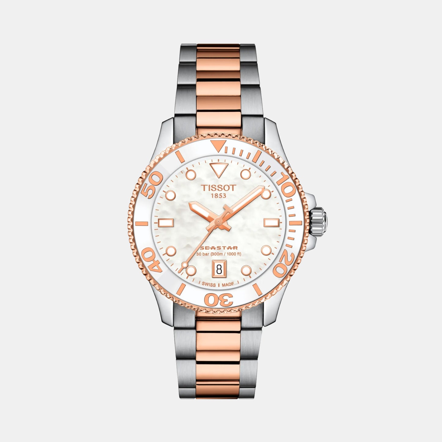 Seastar 1000 Unisex Quartz White Mother Of Pearl Dial Analog Stainless Steel Watch T1202102211100