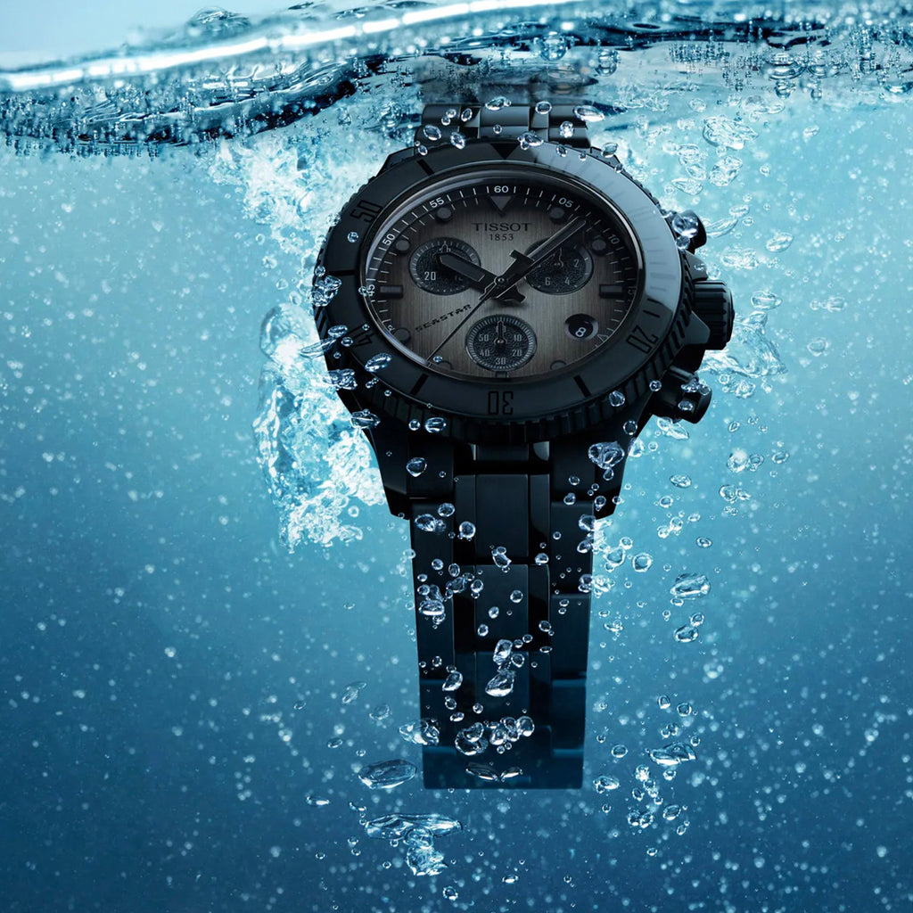 Seastar 1000 Unisex Quartz Black Dial Chronograph Silicone Watch T1202173306100
