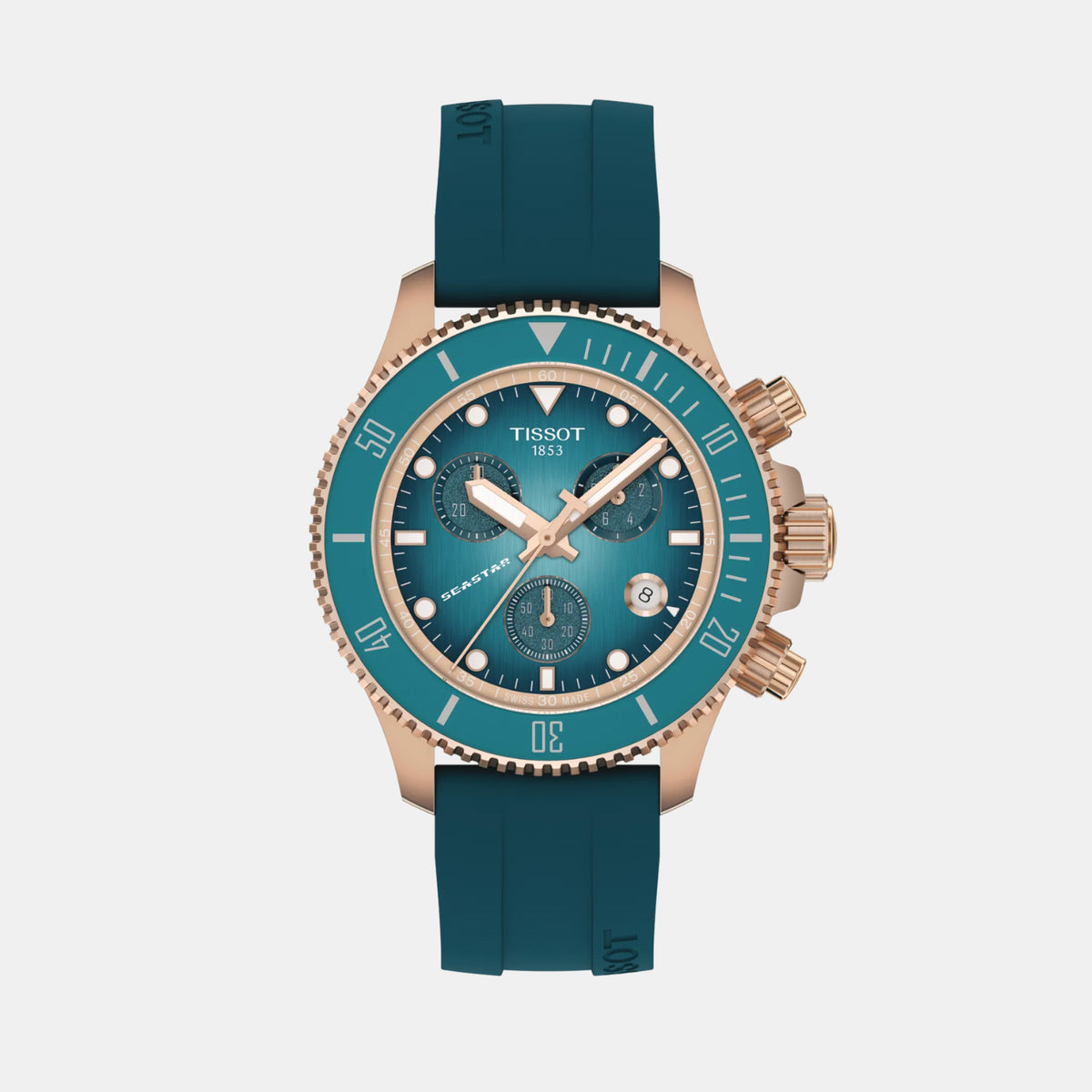 Seastar Unisex Quartz Turquoise Dial Chronograph Silicone Watch T1202173704100