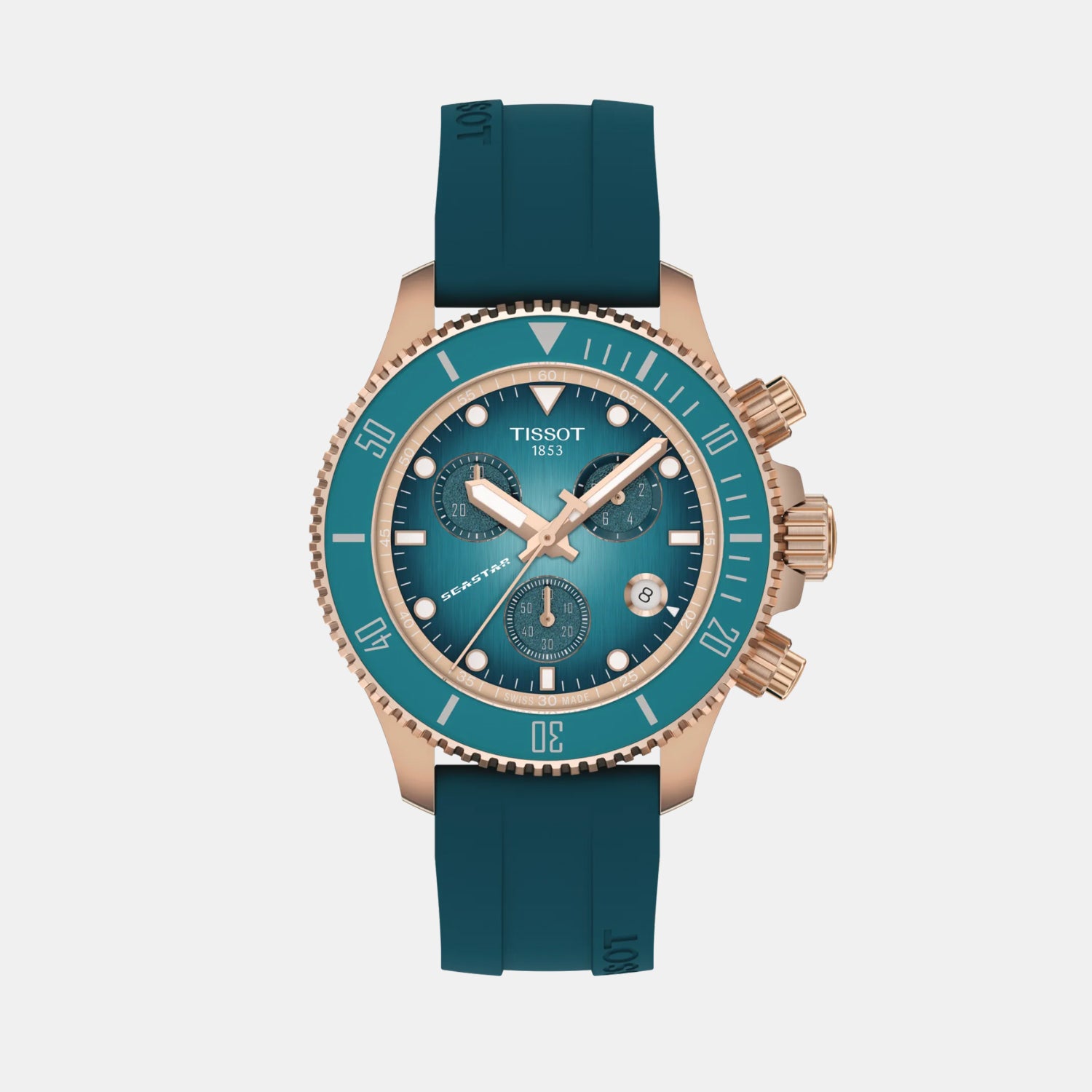 Seastar 1000 Unisex Quartz Turquoise Dial Chronograph Silicone Watch T1202173704100