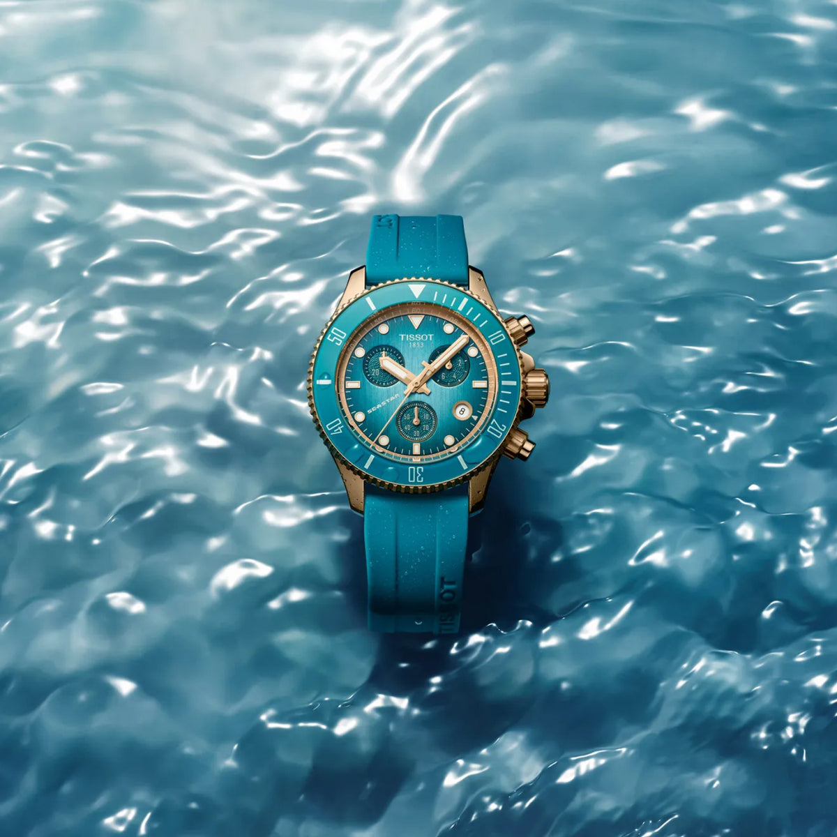 Seastar Unisex Quartz Turquoise Dial Chronograph Silicone Watch T1202173704100