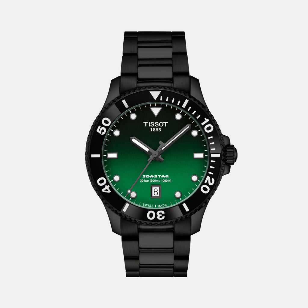 Seastar 1000 Men Quartz Graded Green-Black Dial Analog Stainless Steel Watch T1204103309100