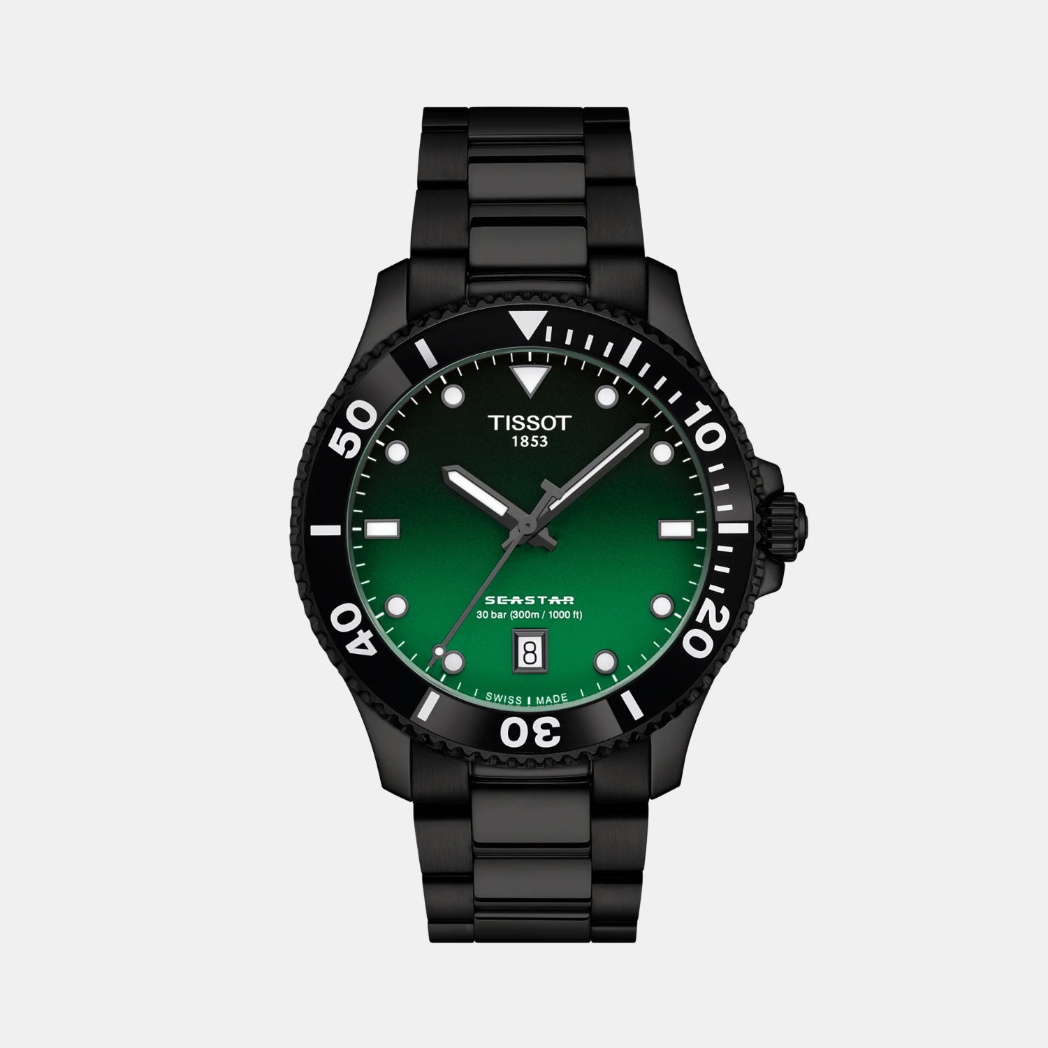 Seastar 1000 Men Quartz Graded Green-Black Dial Analog Stainless Steel Watch T1204103309100