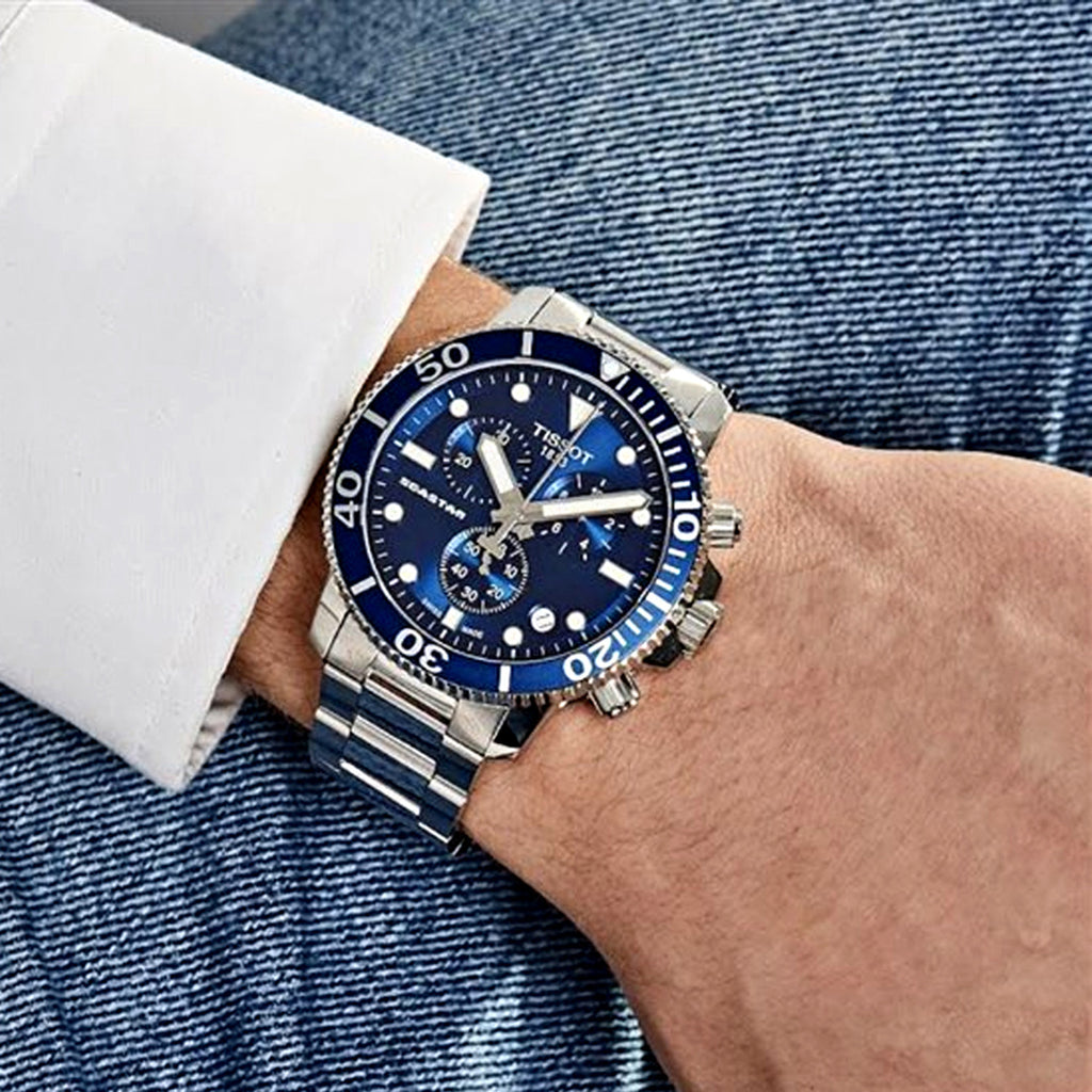 Seastar 1000 Men Quartz Blue Dial Chronograph Stainless Steel Watch T1204171104101