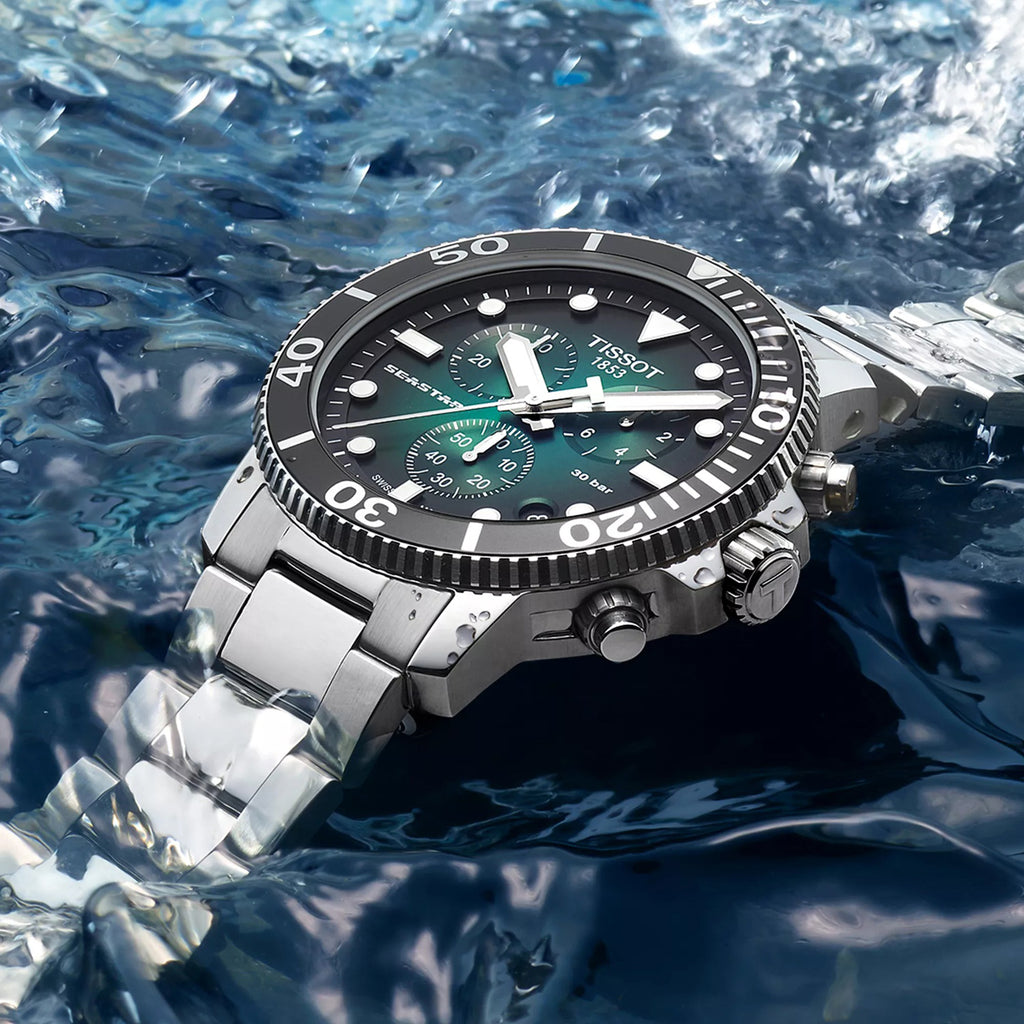Seastar 1000 Men Quartz Green Dial Chronograph Stainless Steel Watch T1204171109101