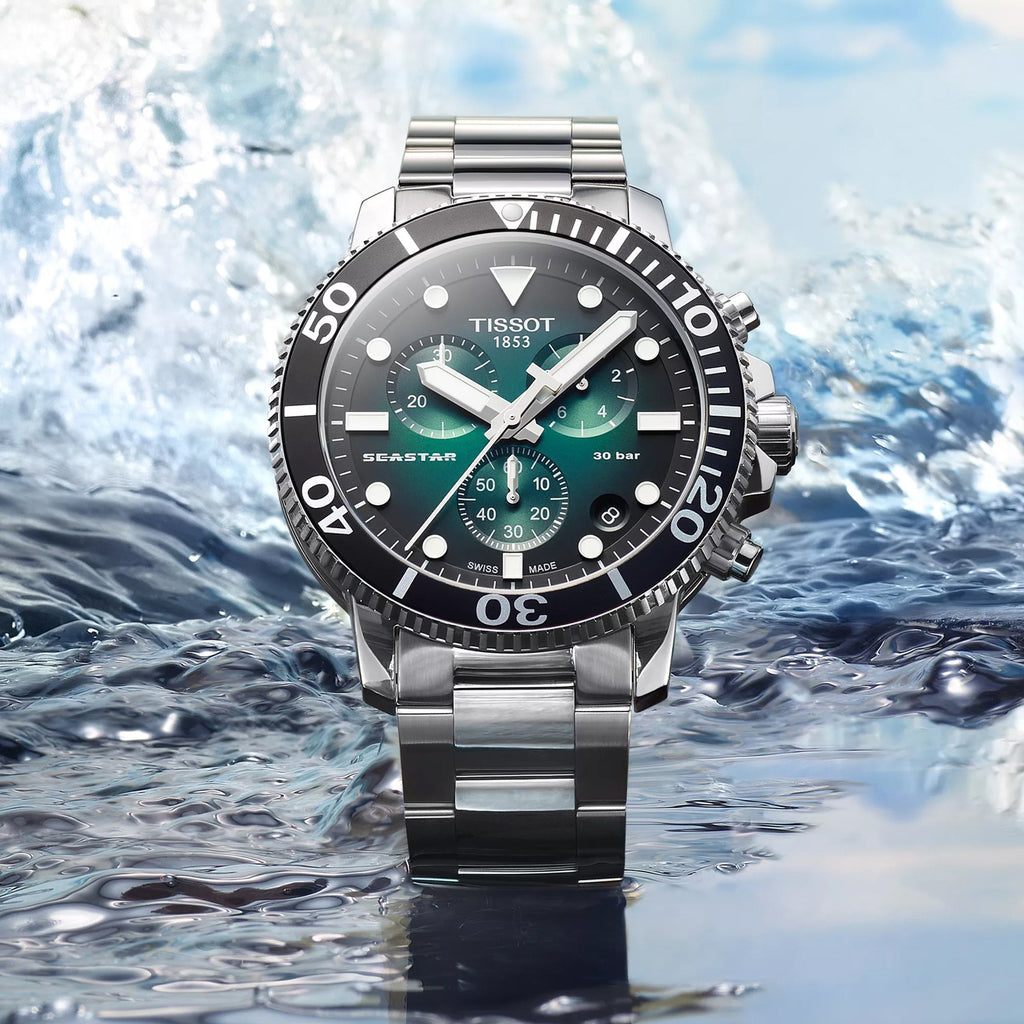 Seastar 1000 Men Quartz Green Dial Chronograph Stainless Steel Watch T1204171109101