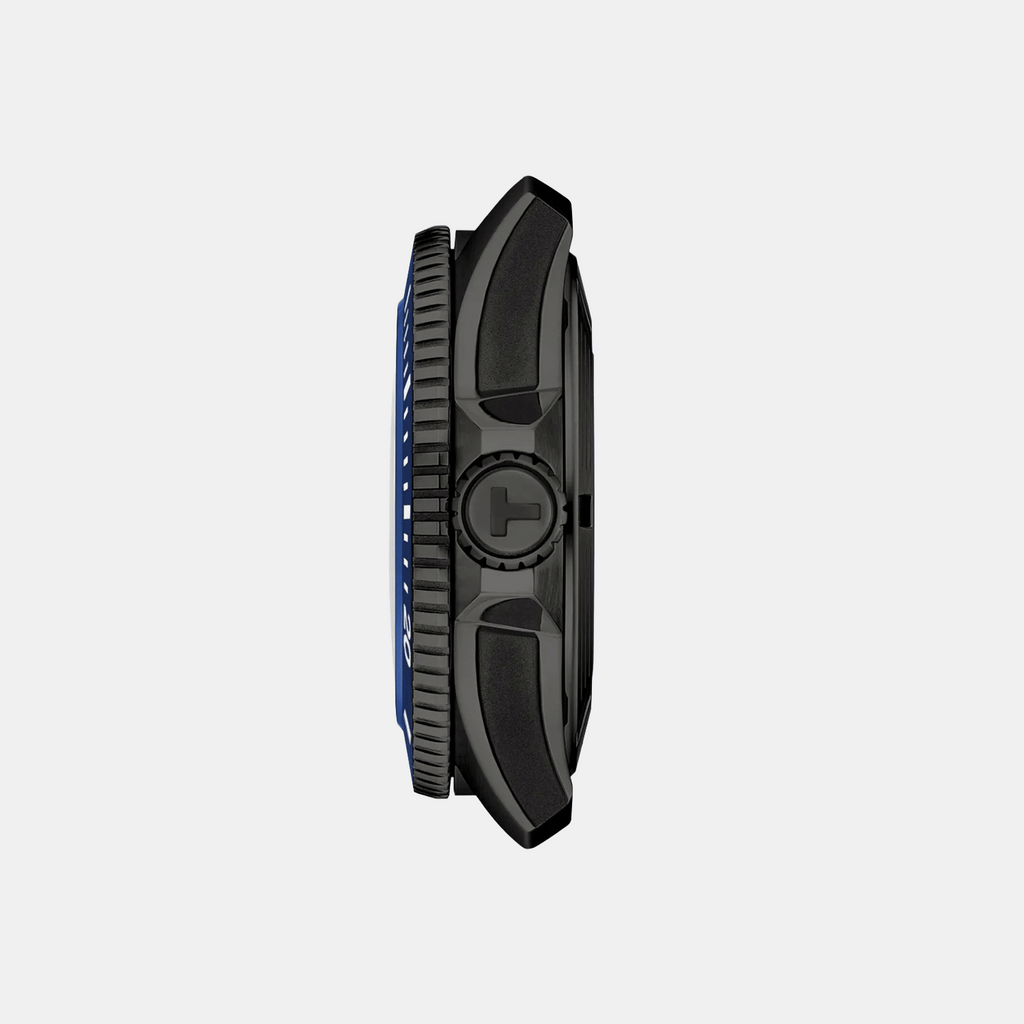 Men Automatic Blue Dial Analog Rubber Watch T1209073704100