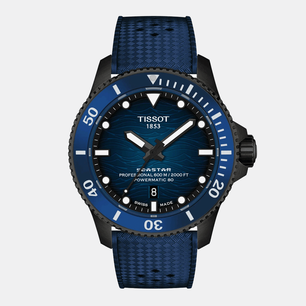 Men Automatic Blue Dial Analog Rubber Watch T1209073704100