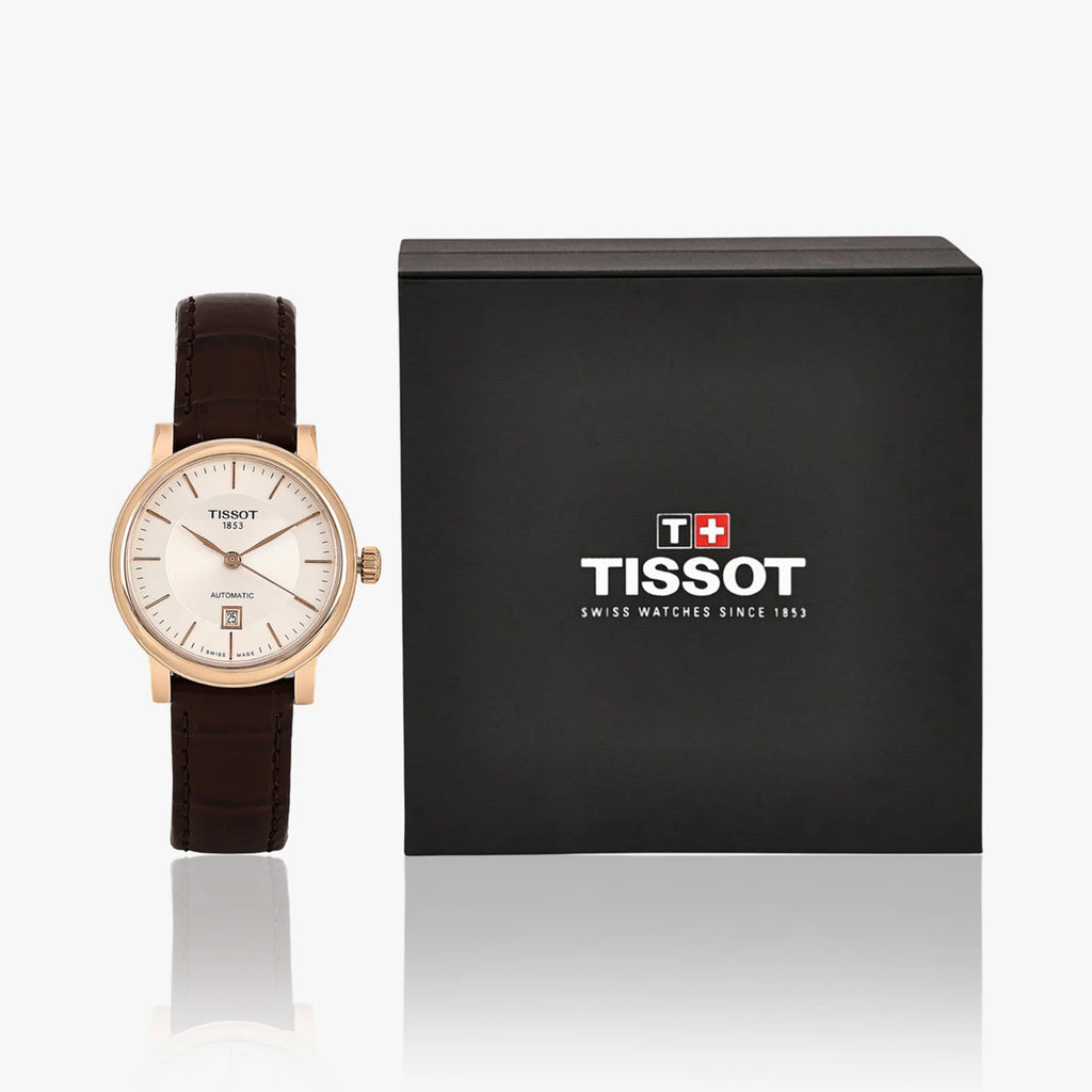 Men Automatic Silver Dial Leather Watch T1222073603100