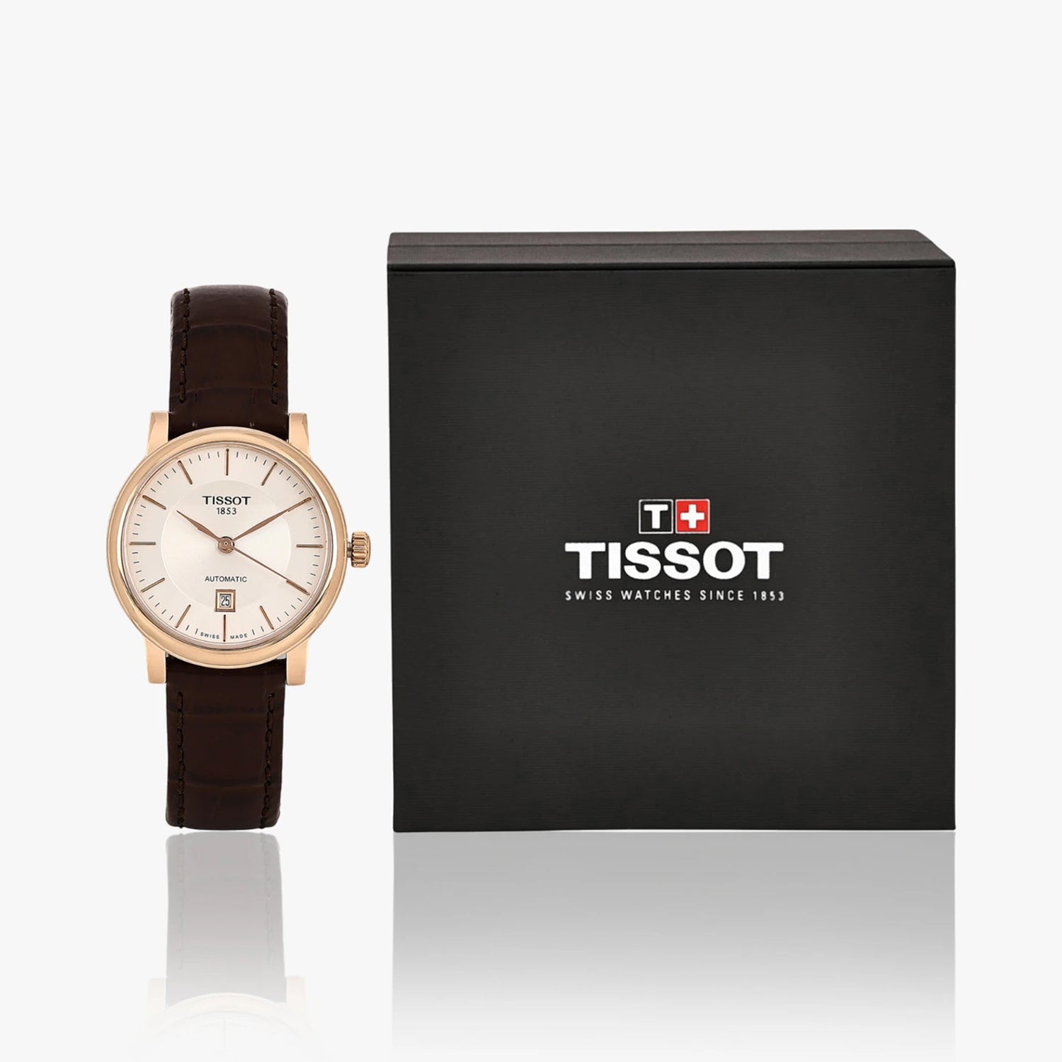 Men Automatic Silver Dial Leather Watch T1222073603100