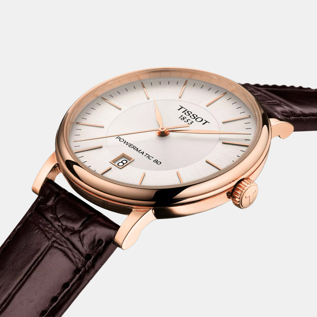 Carson Men Automatic Silver Dial Analog Leather Watch T1224073603100