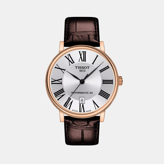 Carson Men Automatic Silver Dial Analog Leather Watch T1224073603300