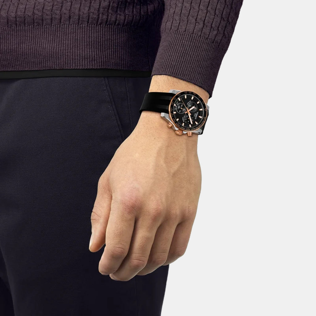 Supersport Men Quartz Black Dial Chronograph Rubber Watch T1254172705100