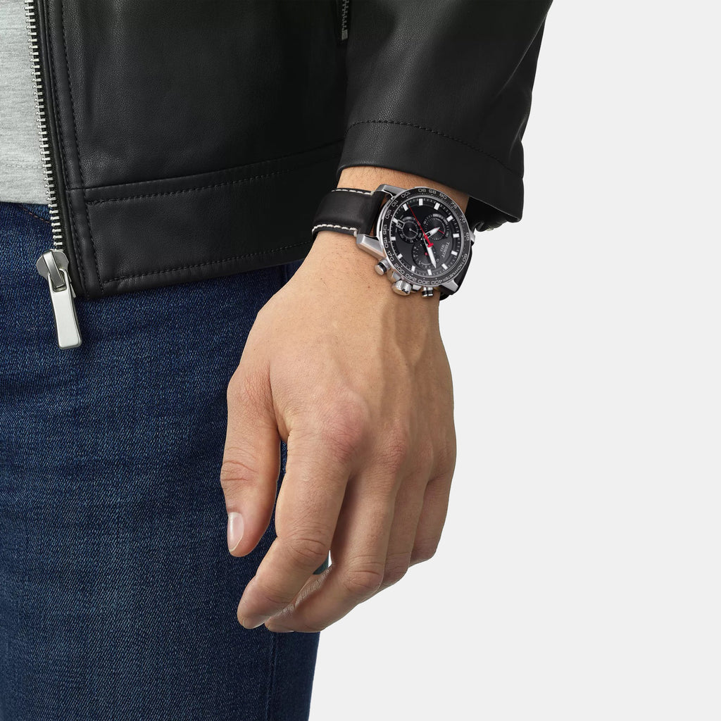 Supersport Men Quartz Black Dial Chronograph Leather Watch T1256171605100