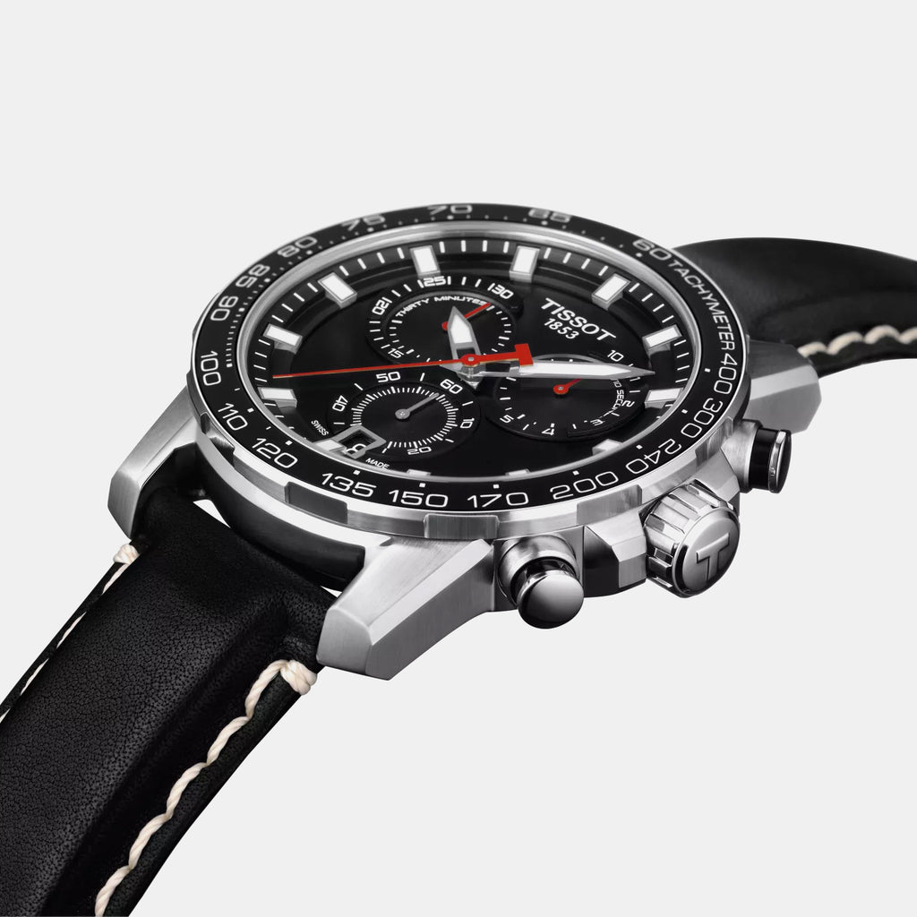 Supersport Men Quartz Black Dial Chronograph Leather Watch T1256171605100