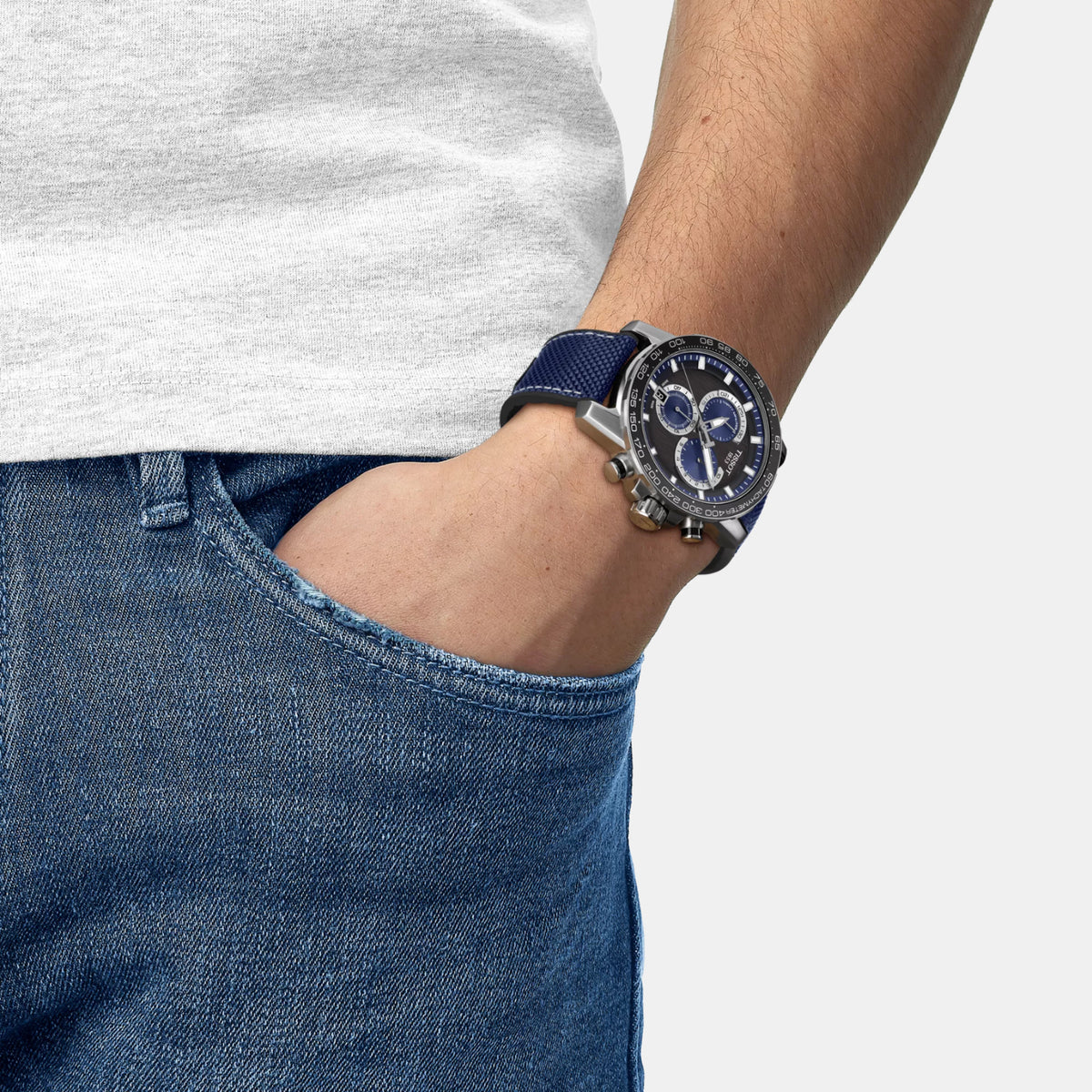 Supersport Men Quartz Black Dial Chronograph Nylon Watch T1256171705103