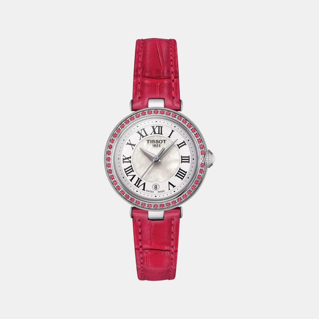 Bellissima Women Quartz White Mother Of Pearl Analog Leather Watch T1260106611300