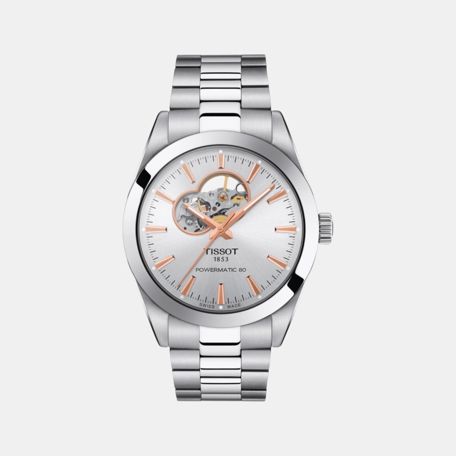 Gentleman Open Heart Men Automatic Silver Dial Analog Stainless Steel Watch T1274071103101
