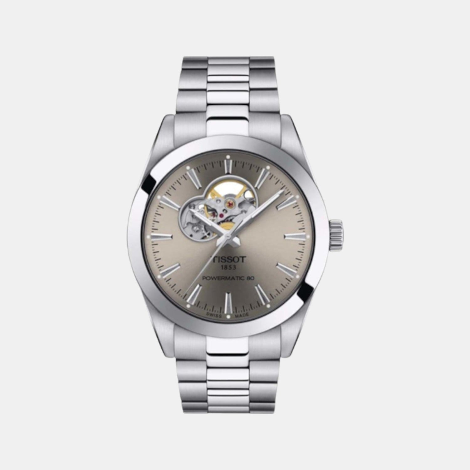 Gentleman Open Heat Men Automatic Rhodium Dial Analog Stainless Steel Watch T1274071108100