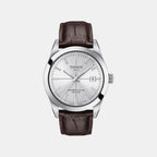 Gentleman Men Quartz Silver Dial Analog Leather Watch T1274071603101