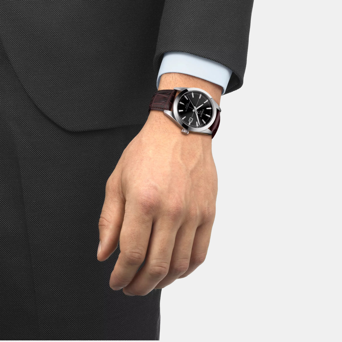 Gentleman Men Automatic Black Dial Analog Leather Watch T1274071605101